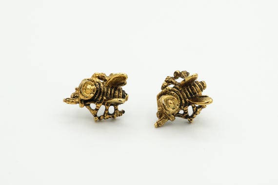 Vintage Seabee Stud Earrings - U.S. Navy Construction Battalion Tribute NOS Gold Tone