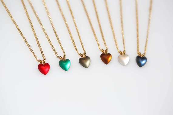 Vintage Moonglow Heart Necklaces Tine Pendant Colorful Gold Tone NOS