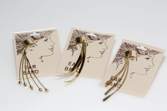 Vintage Gold Tone 1980s Ear Bands - G.L.O.W. Retro NOS Carded Ear Cuff Earrings Clip