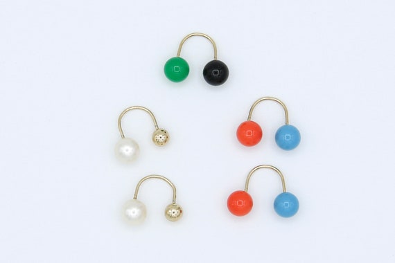 Vintage 1976 Sarah Coventry FLIP SET Gold Tone Clip On Stud Earrings Rare! Faux Pearl Blue Coral