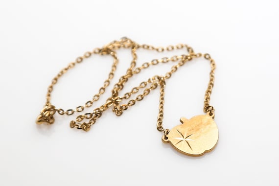 Vintage Starburst Apple Necklace in Gold NOS Dainty Mid-Century Teacher Gift