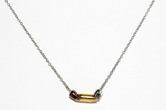 Vintage Modern Pewter Nugget Necklace NOS Copper Gold Silver Tone Mixed Metal Charm Pendant Minimalist