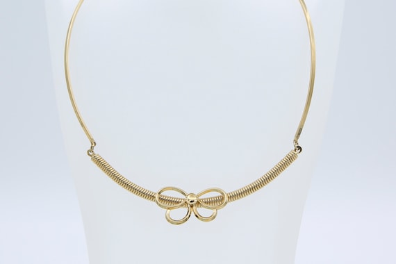 Vintage Sarah Coventry 1976 BEAU TIME Choker Necklace Gold Tone Chain Bow Pendant Rare!