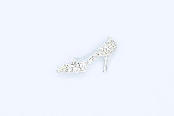 Vintage Sarah Coventry RHINESTONE SLIPPER Sales Award Pin RARE Shoe Brooch Silver Tone