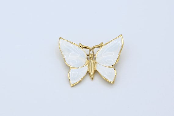 Vintage Vendome Animal Pins – NOS Butterfly Brooch White Enamel 1960s Gold
