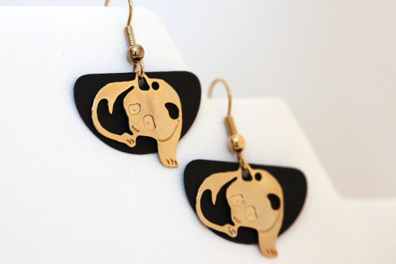 Black and Gold Animal Earrings - Vintage - image 5