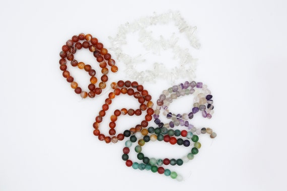 FMG Bead Lot #6 - NOS Mixture Agate Jade Lodolite Fluorite Jewelry Making Supplies Bundle