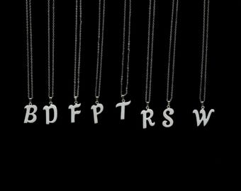 Vintage White Enamel Initial Pendant Necklace: Silver Tone Chain NOS Metal Letter Charm