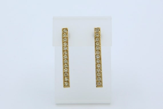 Vintage 1984 Sarah Coventry LIGHT LINE Earrings Gold Tone Rhinestone Pierced Rare!