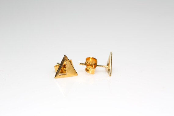 Vintage Geometric Triangle Earrings Gold Tone Tin… - image 2