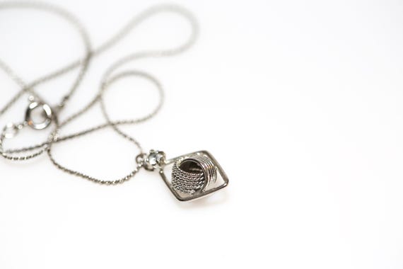 Vintage Rhinestone Love Knot Necklace Silver Tone NOS