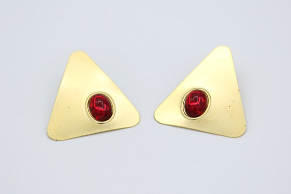 Vintage Mod Triangle Statement Earrings – NOS Red… - image 1