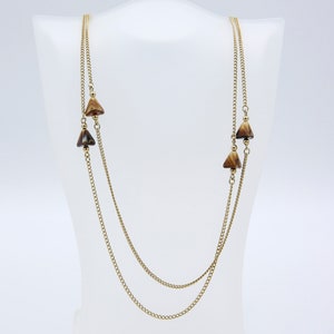 Vintage 1977 Sarah Coventry SEDUCTION Long Brown Beaded Gold Tone Chain Necklace Canada Belgium Rare!