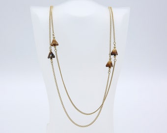 Vintage 1977 Sarah Coventry SEDUCTION Long Brown Beaded Gold Tone Chain Necklace Canada Belgium Rare!