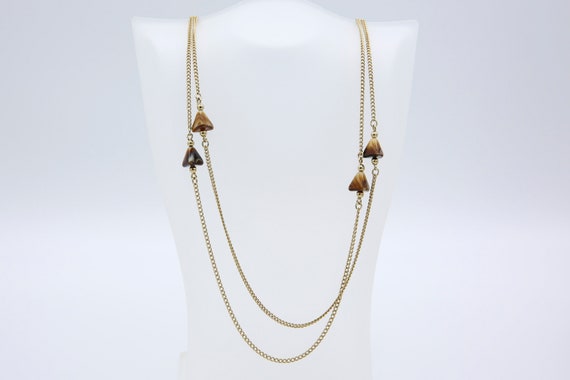 Vintage 1977 Sarah Coventry SEDUCTION Long Brown Beaded Gold Tone Chain Necklace Canada Belgium Rare!