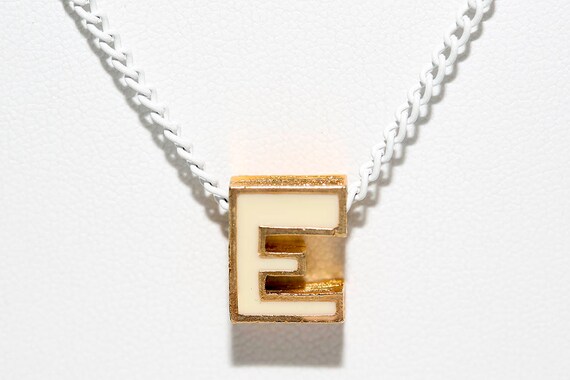 Vintage Letter E Enameled Gold Tone Initial Necklace Pendant NOS White Initial Necklace