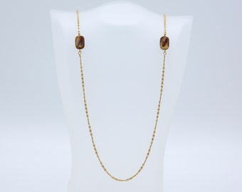 Vintage 1980 Sarah Coventry HI 'N LOW Necklace Gold Tone Chain Brown Bead Rare!