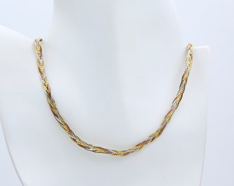 Vintage 1984 Sarah Coventry FASHION BRAIDS Necklace Silver Gold Copper Tone Mixed Metal Braided Chain Rare!