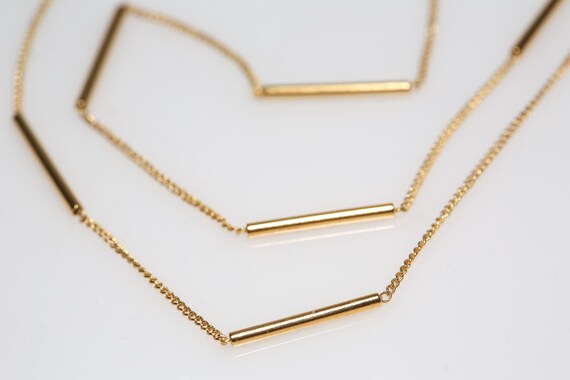 Vintage Bar Chain Necklace Gold Tone Simple Minim… - image 3