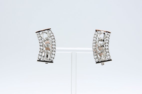 Vintage 1966 Sarah Coventry CAMELOT Earrings Silver Tone Curved Chain Clip On Rare!