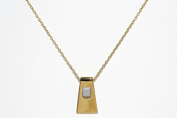 Vintage Modern Pewter Trapezoid Pendant Necklace - NOS Geometric Retro Gold Tone Silver Tone Mixed Metal