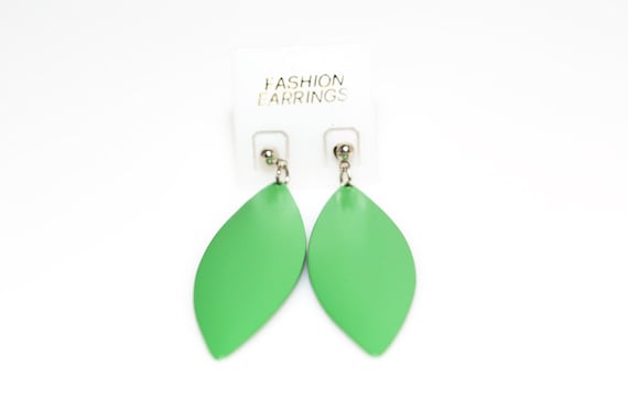 Vintage Green Oval Marquise Leaf Dangle Drop Earrings NOS
