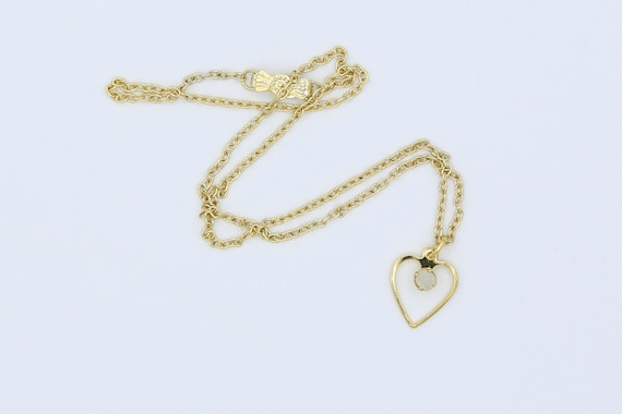 Vintage Faux Pearl Heart Necklace – NOS Gold Tone Heart Charm Pendant Imitation Pearl Center Dainty Delicate
