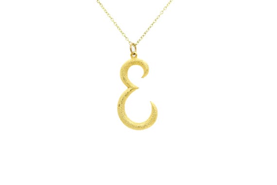 Vintage Large Gold Initial Letter E Pendant Charm Necklace Bling Gold Tone Chain