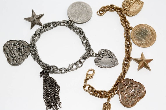 Coat Of Arms Bracelets Silver or Gold Tone Chain Charm Bracelet Tassel Heart Star