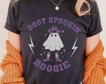 Boot Spookin Boogie T-Shirt, Cute Cowboy Ghost Boots Shirt, Halloween Gift, Cowboy Gift, Country Fall Shirt, Western Halloween Shirt Country