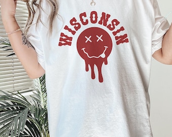 Wisconsin Drippy Face Graphic Tee - Cotton Blend - State of WI 1848