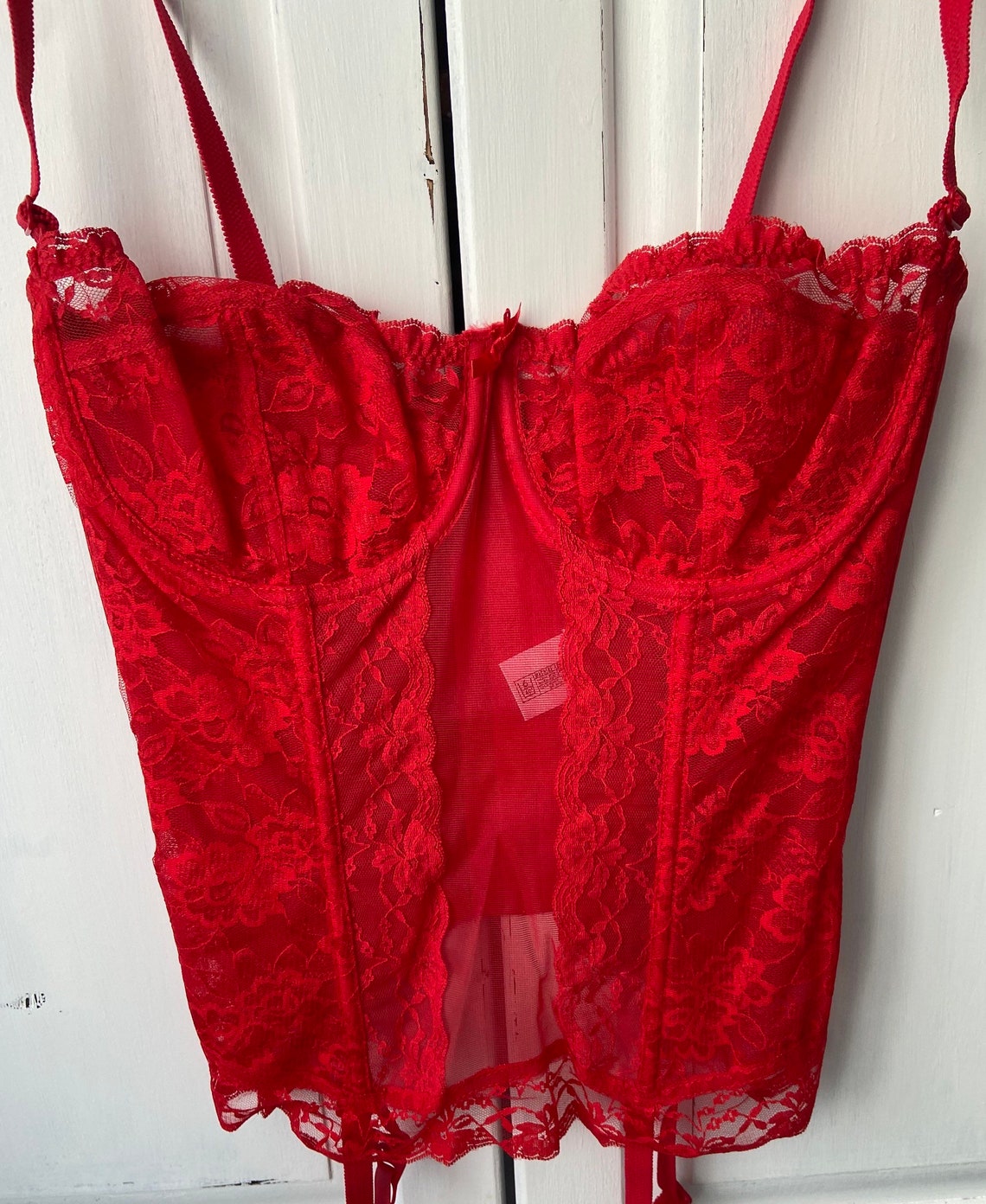 Red lingerie basque corset lace top vintage size uk 38c | Etsy
