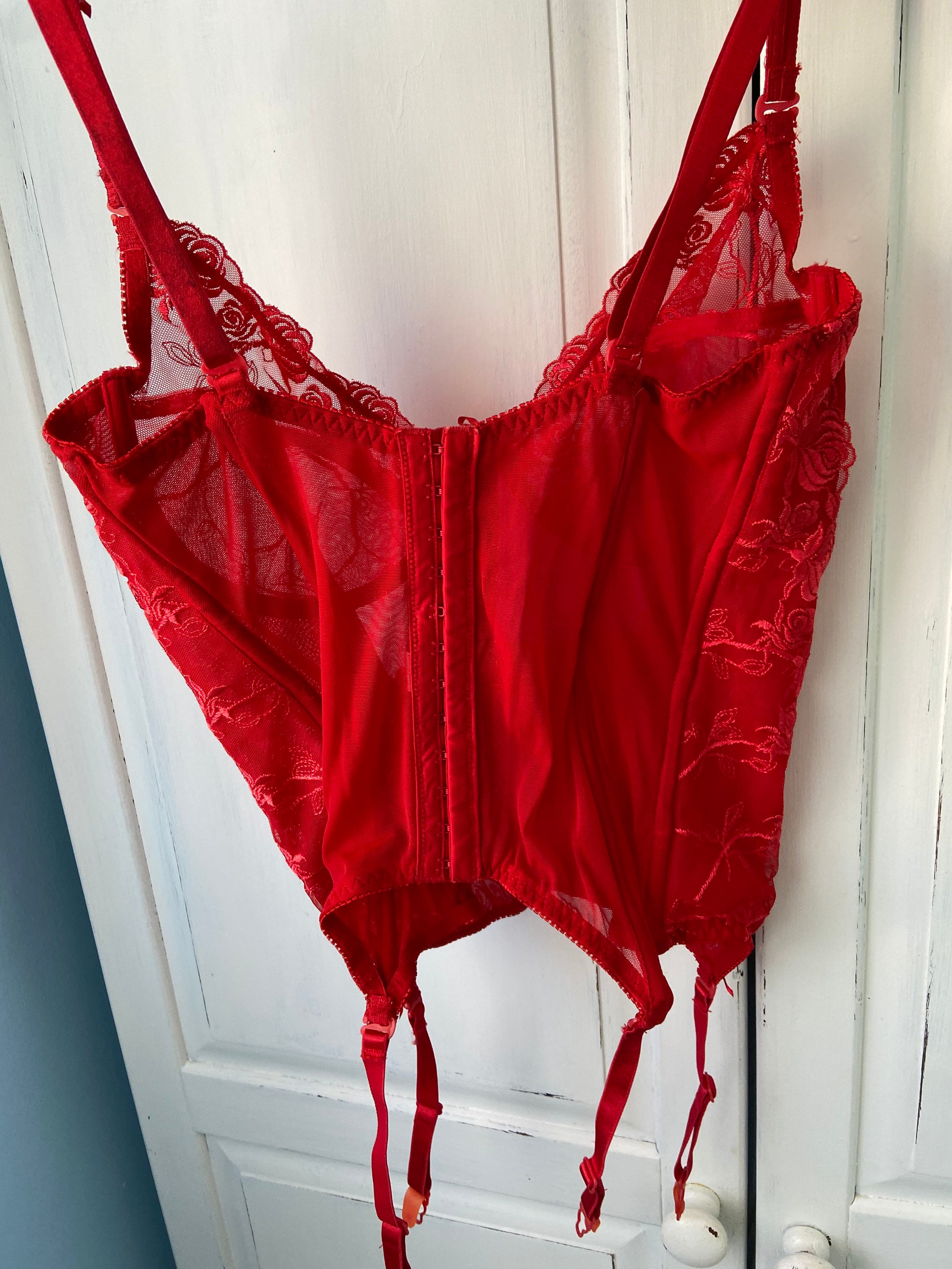 Red Uk 36dd bustier vintage 2k 90s basque corset lingerie with | Etsy