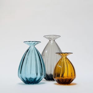 Corrugated Vase, Hand blown Glass, Free Shipping