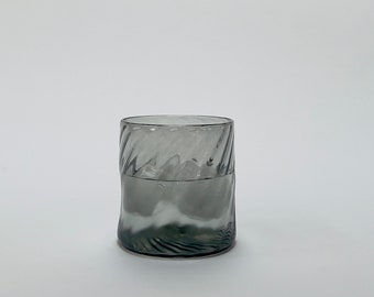 Hand Blown Optic Rocks, Cocktail, Lowball Glass, Smoke Grey, 8oz.