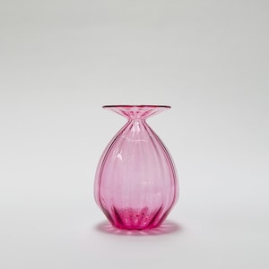 Corrugated Vase, Hand blown Glass, Ruby Gold, Free Shipping