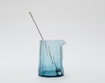 Cocktail Mixing Glass, Hand Blown, Steel Blue, Free shipping