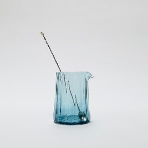 Cocktail Mixing Glass, Hand Blown, Steel Blue, Free shipping