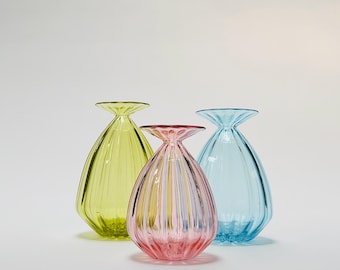 Corrugated Vase, Hand blown Glass, Free Shipping