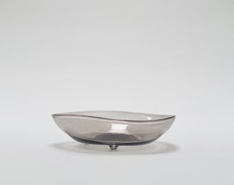 Hand Blown Footed Glass Serving Bowl, Grey