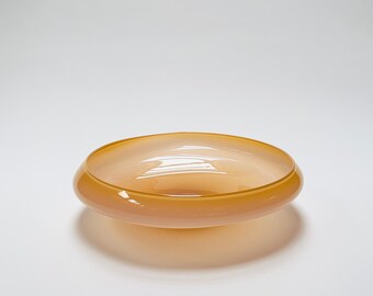 Large Hand Blown Glass Bowl, 14+", Apricot/Pink