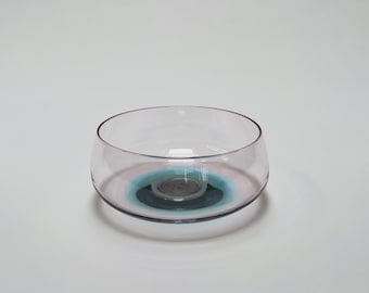 Hand Blown Footed Glass Serving Bowl, Rose Gold, Blue and Grey