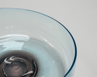 Hand Blown Footed Glass Serving Bowl, Copper Blue and Grey