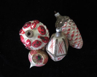 Vintage Christmas Ornaments: Hand Painted Mica Glass, Austria (Lot of 4)