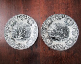 Antique Napoleon Transferware Plates: Boch Freres Belgium, 8" Collector Decor