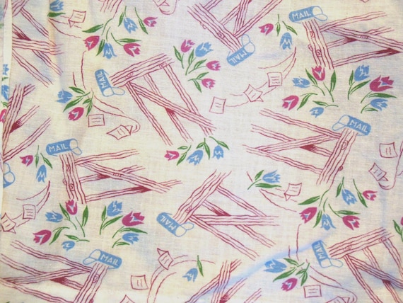 Vintage Feedsack Half Apron:  Country Fence & Mai… - image 1