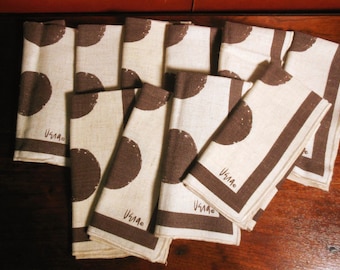 10 Vintage MCM Vera Napkins Brown Polka Dots:  Linen Color - 16" X 17" Unused