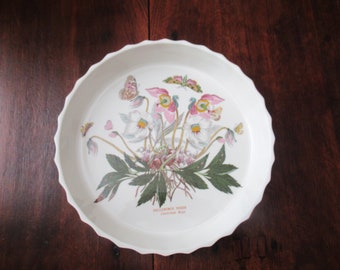 Vintage Portmeirion Botanic Garden Helleborus Niger Christmas Rose Butterflies 11" Quiche Dish Excellent Condition