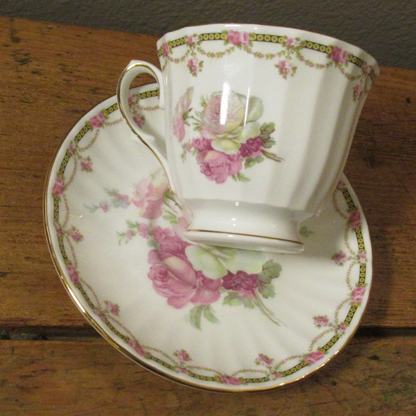 Vintage Duchess Pink & White Roses Footed Cup and Saucer Set Bone China England