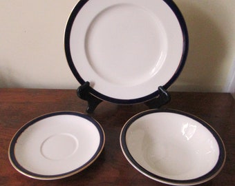 Vintage Alfred Meakin Bleu de Roi China Pieces- Lunch Plate 9&quot;, Cereal Bowl 6.5&quot;, Saucer 6.25&quot; - Cobalt Blue Band Gold Accent - You Choose